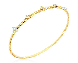 14K Yellow Gold Diamond Station Beaded Flex Bangle .42ctw 14K Yellow Gold Diamond Station Beaded Flex Bangle .42ctw