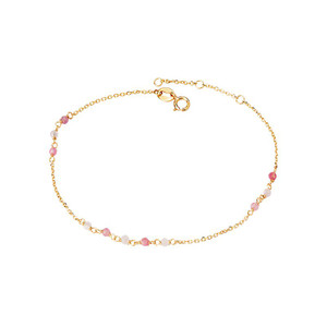 Italian 14K Yellow Gold Pink Quartz and Tourmaline Bead Bracelet by Tesoro