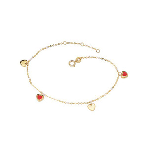 Italian 14K Yellow Gold Heart Red Enamel Bracelet by Tesoro Italian 14K Yellow Gold Heart Red Enamel Bracelet by Tesoro