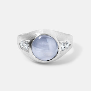 Art Deco Platinum Star Sapphire and Diamond Gypsy Style Ring Art Deco Platinum Star Sapphire and Diamond Gypsy Style Ring