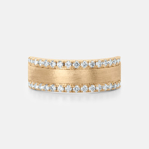 Brushed 14K Yellow Gold Diamond Rows Band Brushed 14K Yellow Gold Diamond Rows Band