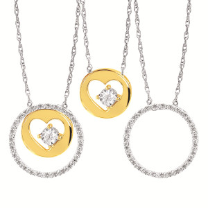 10K White & Yellow Gold .10ctw Diamond Circle & Heart Enhancer 3-in-1 Pendant 10K White & Yellow Gold .10ctw Diamond Circle & Heart Enhancer 3-in-1 Pendant