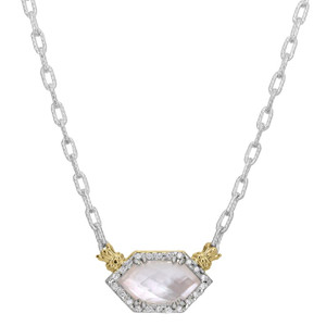 Hexagon Gemstone Diamond Halo Necklace by Alwand Vahan Hexagon Gemstone Diamond Halo Necklace by Alwand Vahan