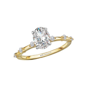 14K Yellow Gold Oval Diamond Spaced Engagement Ring Semi-Mount by Romance 14K Yellow Gold Oval Diamond Spaced Engagement Ring Semi-Mount by Romance