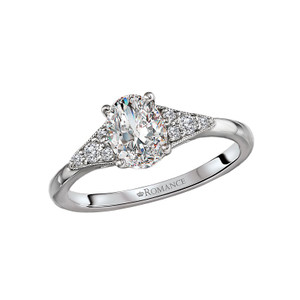 14K White Gold Oval Diamond Milgrain Engagement Ring Semi-Mount by Romance 14K White Gold Oval Diamond Milgrain Engagement Ring Semi-Mount by Romance