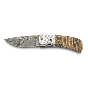 Woolly Mammoth Tooth & Damascus Steel Folding Knife - 5.75" Woolly Mammoth Tooth & Damascus Steel Folding Knife - 5.75"
