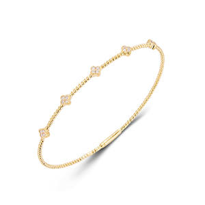14K Yellow Gold Diamond Clover Beaded Flex Bangle .35ctw 14K Yellow Gold Diamond Clover Beaded Flex Bangle .35ctw