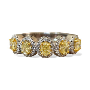 14K White Gold Oval Halo Fancy Yellow Diamond Band 14K White Gold Oval Halo Fancy Yellow Diamond Band