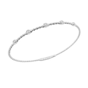 14K White Gold Diamond Station Beaded Flex Bangle .15ctw