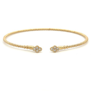 14K Yellow Gold .15ctw Diamond Clover Beaded Flex Bangle