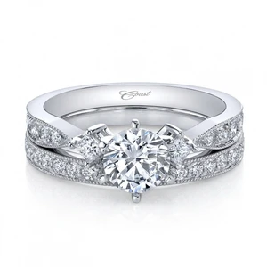 18K White Gold 1.19ctw Diamond Milgrain Wedding Set