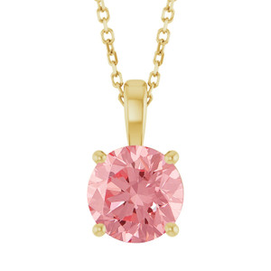 14K Yellow Gold .90ct Lab Grown Pink Round Brilliant Diamond Solitaire Necklace