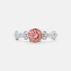 18K White Gold Diamond Flower Beaded Pink Diamond Ring