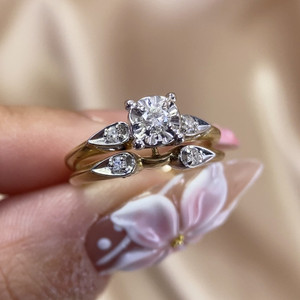 14K Yellow Gold 1950s Diamond Wedding Set