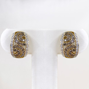 14K Yellow Gold Chocolate & White Diamond Swirl Earrings