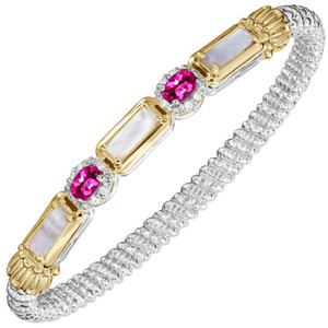 Mother of Pearl & Pink Topaz, Diamond Bracelet 4mm Mother of Pearl & Pink Topaz, Diamond Bracelet 4mm