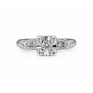 14K White Gold Vintage Transitional Cut Diamond Engagement Ring
