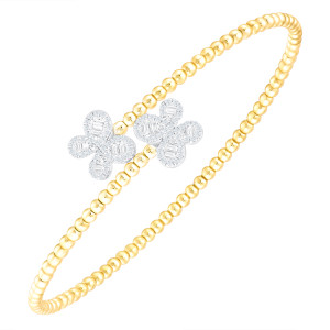 14K Yellow Gold Diamond Butterfly Beaded Flex Bangle