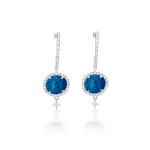 14K White Gold Opal Diamond Drop Earrings by Meira T