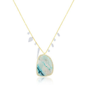 14K Yellow Gold Opalized Wood & Diamond Necklace by Meira T