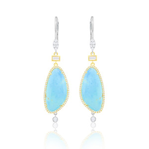 14K Yellow Gold Turquoise & Diamond Drop Earrings by Meira T