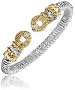 Alwand Vahan 14K Yellow Gold & Sterling Silver Beaded Ends Diamond Bangle Bracelet Alwand Vahan 14K Yellow Gold & Sterling Silver Beaded Ends Diamond Bangle Bracelet