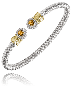 Sterling Silver & 14K Gold Diamond & Citrine Gemstone Bracelet - Vahan 3mm Sterling Silver & 14K Gold Diamond & Citrine Gemstone Bracelet - Vahan 3mm