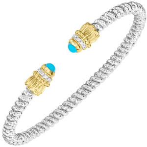 Sterling Silver & 14K Gold Diamond Turquoise Gemstone Tips Bracelet - Vahan 3mm Sterling Silver & 14K Gold Diamond Turquoise Gemstone Tips Bracelet - Vahan 3mm