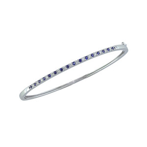 14K White Gold Diamond & Sapphire Hinge Bangle