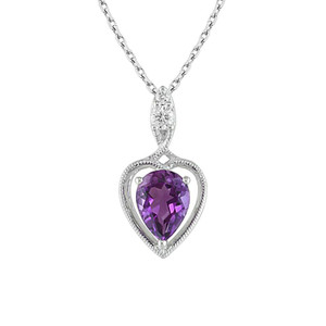 14K White Gold Amethyst & Diamond Heart Pendant