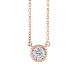 14K Rose Gold Round Brilliant Diamond Bezel Necklace, 18"