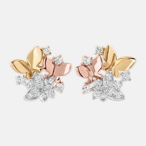 14K Tri-Colored Gold .34ctw Diamond Butterfly Stud Earrings