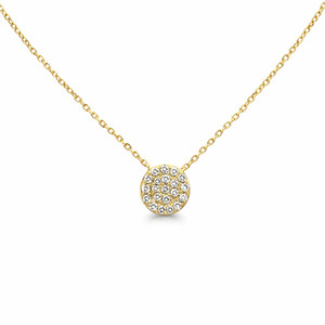 18K Yellow Gold Diamond Pave Disc Necklace