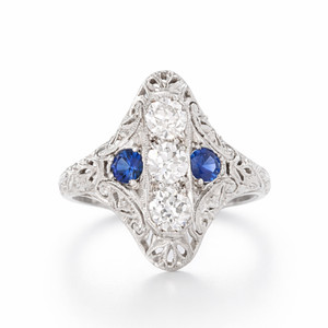 Ladies Vintage Platinum Art Deco Diamond & Sapphire Ring