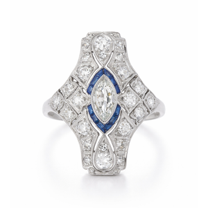 Ladies Platinum 1930's Diamond &  Sapphire Ring
