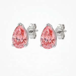 14K White Gold Pink Pear Shaped Lab Diamond Studs