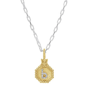 14K Gold and Sterling Silver, Initial Diamond Pendant Necklace
