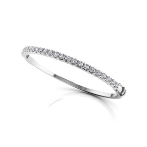 14K White Gold Diamond Shared Prong Hinge Bangle Bracelet