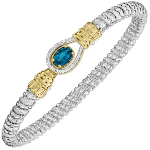 14k Gold & Sterling Silver Diamond and London Blue TopazBangle