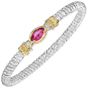 14k Gold & Sterling Silver Pink Topaz and Diamond Bangle