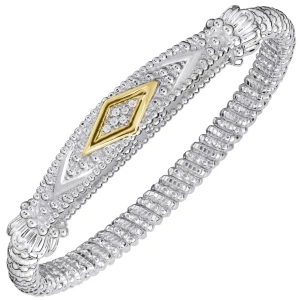 14k Gold & Sterling Silver Stackable Diamond Bangle