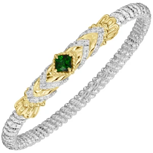 14k Gold & Sterling Silver Chrome Diopside and Diamond Bangle