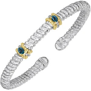 14k Gold & Sterling Silver London Blue Topaz Signature Station Diamond Cuff