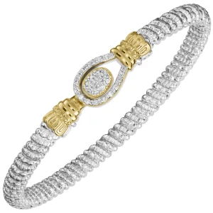 14k Gold & Sterling Silver Pave Diamond Bangle