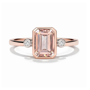 10K Rose Gold Emerald Cut Morganite & Diamond Ring
