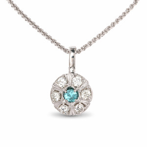 14K White Gold Vintage Blue Diamond Pearl Enhancer Pendant