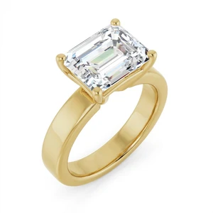 14K Yellow Gold East-West Emerald Cut Flat Solitaire Engagement Ring
