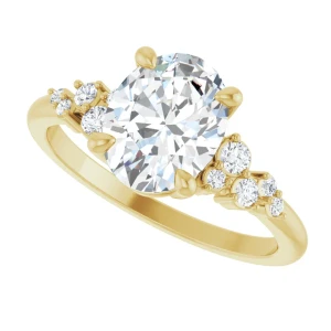14K Yellow Gold Oval Diamond Scattered Semi-Set Engagement Ring