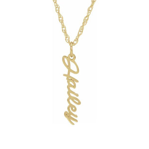 14K Gold Vertical Script Nameplate Necklace
