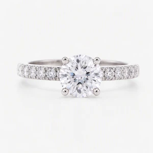 14K White Gold 1.02ct Round Brilliant Lab Grown Hidden Halo French Set Diamond Engagement Ring